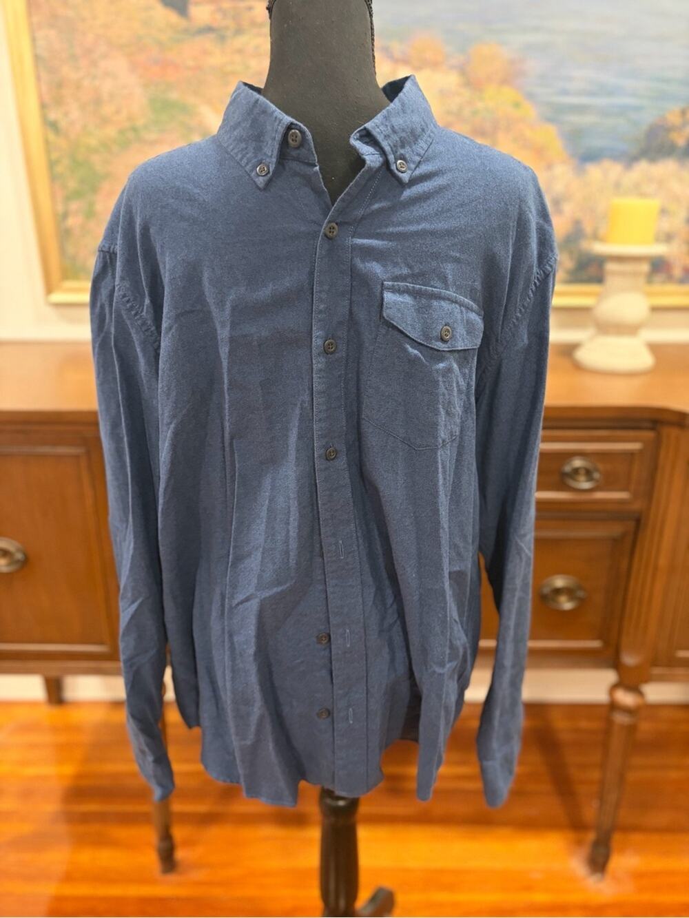 L.L. Bean 100% Cotton Navy Blue Long-Sleeve Button-Down Shirt